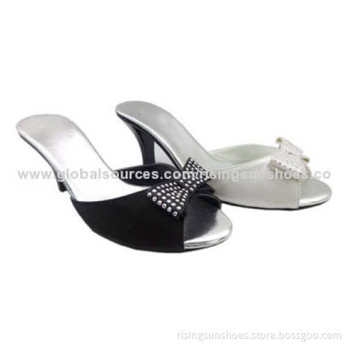 Women's slippers, elegant design with satin fabric upper, various colors/designs available